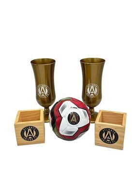 Atlanta United FC Fan Bundle - 2 Cups 2 Banners 2 Wooden Boxes 1 Mini Ball MLS